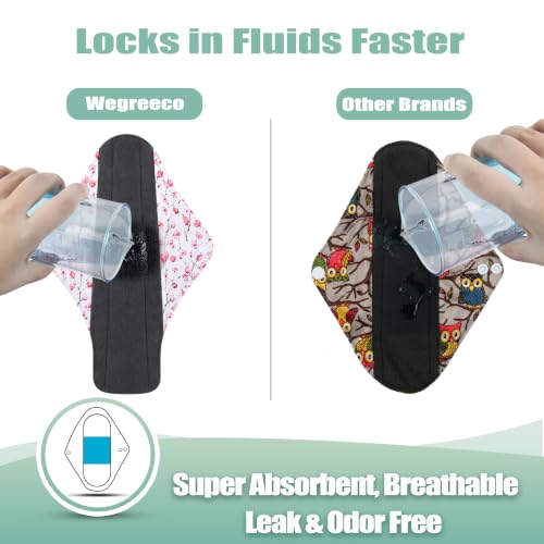 Image of wegreeco Charcoal Reusable Menstrual Pads - Reusable Sanitary Pads | Reusable Panty Liners | Soft Cloth Menstrual Pads - 6 Pack with 1 Cloth Mini Wet Bag (X-Large, Cherry Blossoms)