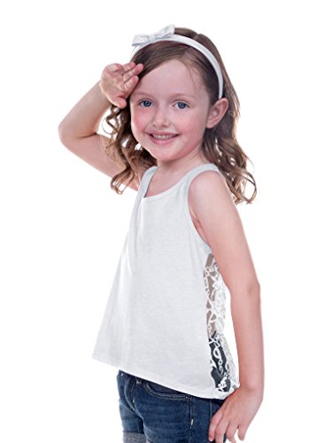 Little Girls 3-6X Jersey High Low Lace Back Tank White 4