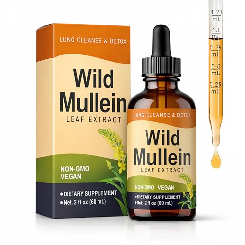 Wild Mullein Drops for Lungs - with Ginger & Lemon for Cleanse and Detox Mullein Leaf Extract for Respiratory Support Natural Herbal Supplement - 2 oz (1)