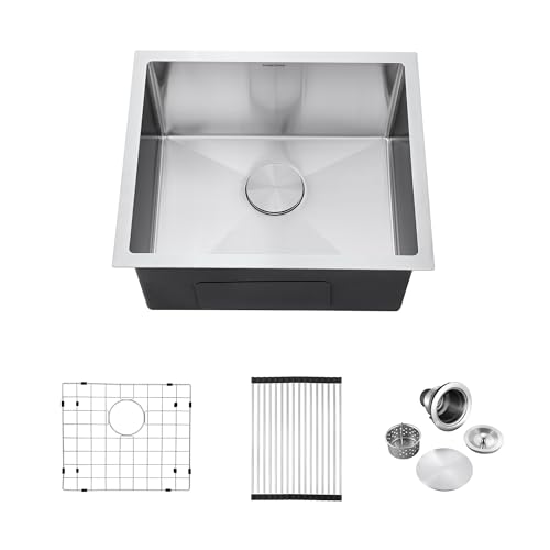 Image of 21-Inch Undermount Kitchen Sink, SINKVINE Stainless Steel Single Bowl | 21x18x10 Deep Prep Sink for Outdoor Kitchens, Bars, Laundry Rooms and RVs with Bottom Grid, Drain Strainer and Drying Rack