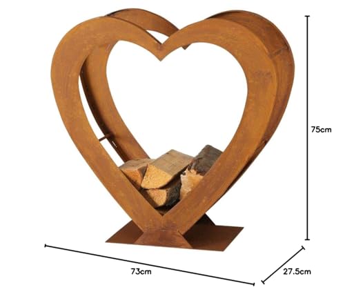 Boltze Regal Kamin Feuer Holz Aufbewahrung Ständer Herz Design Rost Innen Außen Deko H 75 cm 3456500