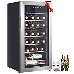 AAOBOSI Wine Fridge, 17 Inch 28 Bottle Capacity Beverage Cooler, Glass Door, 46-66 Adjustable Temp, Free Standing Wine Refrigerator for Bar, Home, Condo