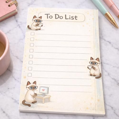 Siamese Cat Sticky Notes Gifts,50 Sheets 4x6 Inch Pet-Themed Notepad