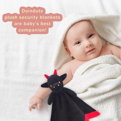 Image of Baby Black Dragon Soft Stuffed Animal Security Blanket, Dinosaur Plush Character Lovey Blanket, Baby Shower /Nursery Gift, Newborn Infant Toddler Snuggle Blankie for Boys Girls, 14 Inches