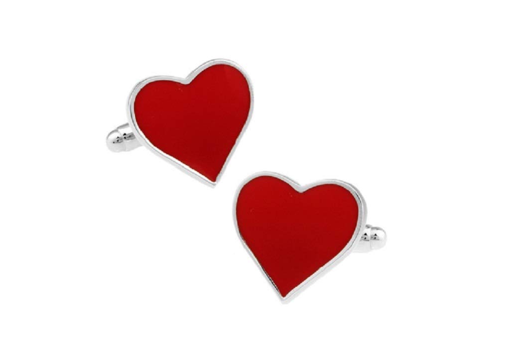 MRCUFFHeart Shaped Valentine Red Pair Cufflinks in Presentation Gift Box & Polishing Cloth