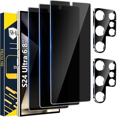 [3+2 Pack] Galaxy S24 Ultra Privacy Screen Protector, 9H Tempered Glass, Ultrasonic Fingerprint Support, 3D Curved, HD Clear Anti-Spy Film for Samsung S24 Ultra 5G Glass Screen Protector
