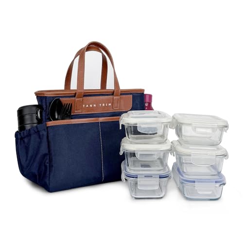 Image of TANN TRIM Blue Insulated Lunch Bag, Reusable and Washable, Office Lunch Bag for Men and Women, Eco-Friendly (Blue)