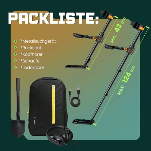 Bild 4 - Metalldetektor Profi für Erwachsene & Kinder – Wasserdichter Golddetektor mit LCD-Display und 10-Zoll-Spule, kabellos faltbar, mit 2000mAh Akku – Hochpräzise Metalldetektoren