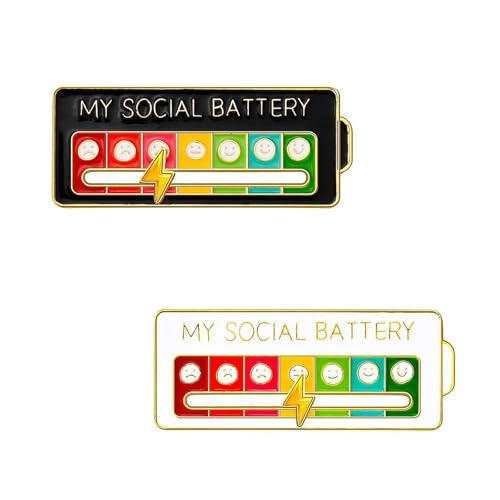 2 Stück Social Battery Pin Soziale Batterie Lustige Brosche für 7 Tage 2 Stück Brosche für Soziale Batterie Lustige Pins Schmuck Dekoration Anstecknadel(Weiß Und Schwarz)