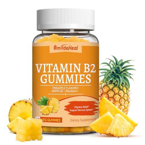 SmildeHeal Vitamin B2 Gummies Riboflavin 400mg Supplement with Magnesium for Adults B2 Gummies for Migraine Relief* & Nervous System Support* Vegan - 60 Counts