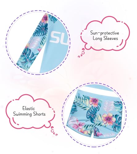 Image of Vogseek 4-10T Girls Rashguard 2 Pieces Long Sleeve Swimsuit Swimwear with Shorts