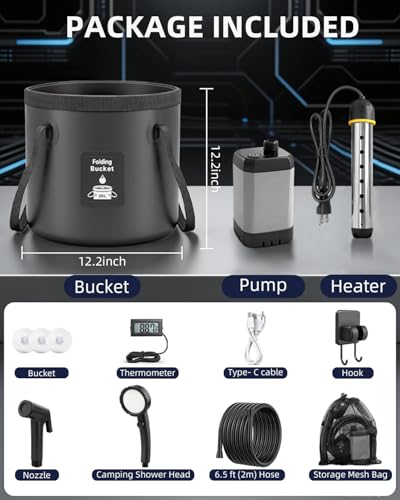 Ducha portátil 2026 con calentador para camping, bomba recargable con batería 6000mAh y pantalla LED, 3 modos de rociado, cubo plegable de 5 galones, ducha exterior para viaje, RV, baño de mascotas y lavado de autos miniatura 5