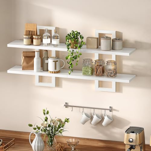Image of HOOBRO Floating Shelves, 15 Inch Wall Shelf Set of 2, Wall Mounted Storage Shelves 2-Tier, Hanging Bathroom Shelves, for Living Room, Bedroom, Bathroom, Kitchen, White WW32BJ01