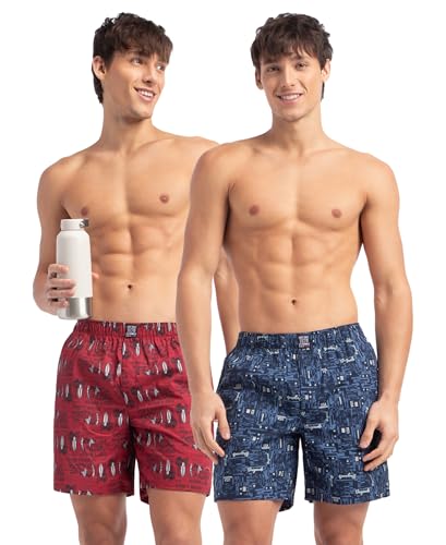 Image of Jockey US57 Men Super Combed Mercerized Cotton Woven Printed Boxer Shorts with Side Pockets (Pack of 2, Prints May Vary)