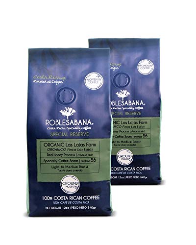Costa Rican Coffee ROBLESABANA Organic Red Honey Specialty Grade - SPECIAL RESERVE - Direct trade, Single Origin. Master Roasted, Light to Medium Roast, Whole Bean 12oz (Pack of 2)