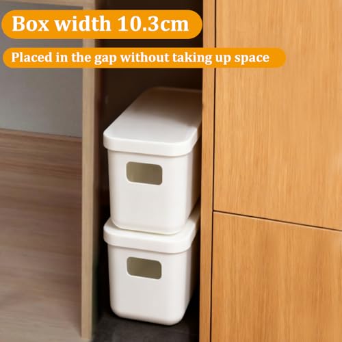 Zuxbolf 2 Stk Aufbewahrungsbox Weiß kleine Aufbewahrungskorb Kunststoff Organizer Box mit Griffen und Deckel 28×9.5×10.3cm Ordnungsboxen Kunststoffbox Aufbewahrung für Küche, Bad, Wohnzimmer, Büro