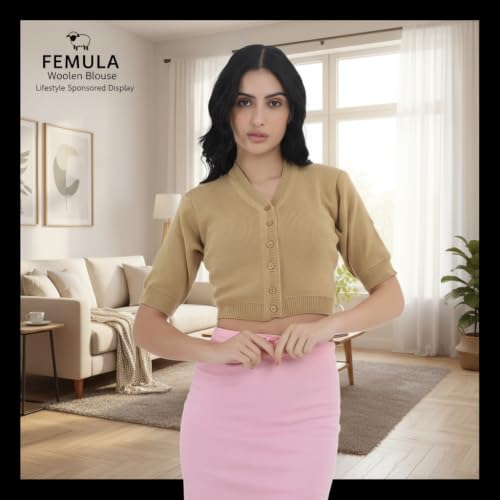 Image of Women Winter Wear V-Neck Half Sleeves Regular Fit Woollen Blouse