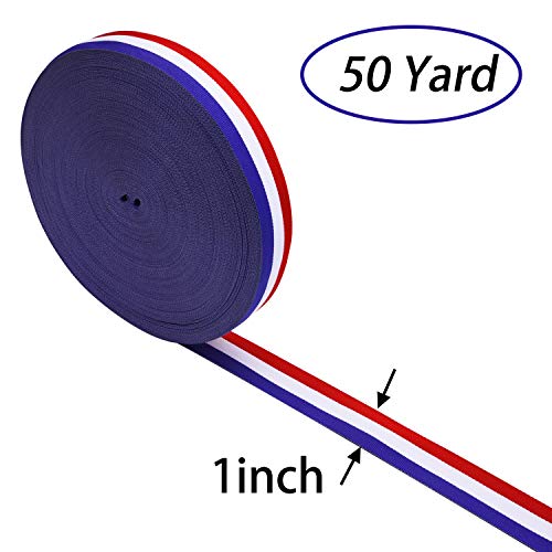 Livder Stripes Fabric Grosgrain Ribbon For Badge Medal Patriotic And Gift Wrapping, 1 Inch, 50 Yard (Blue/ Red/ White) #TOP1