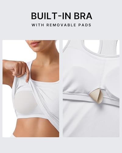 Image of G4Free Ribbed Removable Built in Bra Workout Tank Tops Woman Racerback Square Neck Yoga Top Lightweight Athletic Tanks