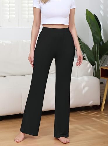 Image of Veseacky Womens Wide Leg Yoga Pants High Waisted Comfy Casual Loose Pants Lightweight Loose Casual Pajama Pants with Pockets(Black,L)