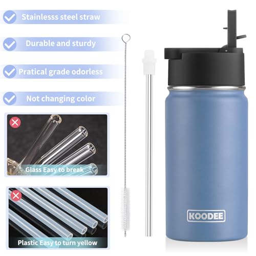 Image of koodee Water Bottle with Straw-12 oz Stainless Steel Double Wall Vacuum Insulated Water Bottle for School, BPA Free (Royal Blue)