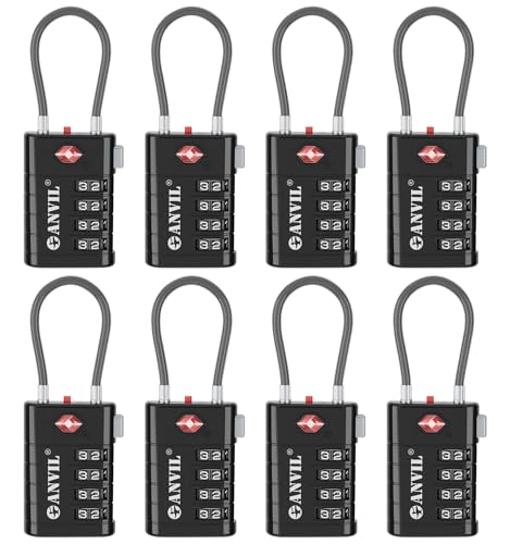 Image of ANVIL TSA Approved Luggage Locks with Search Alert Indicator, 4-Digit Combination Suitcase Lock, Advanced TSA008 Core Heavy Duty Anti-Theft Travel Lock for Double Zippers, Backpacks