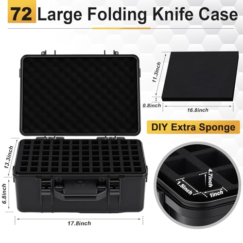 Image of Bucherry 72 Folding Knife Case Waterproof Pocket Knife Holder Hard Sided Knives Storage Box Lockable Protective Travel Storage Organizer for Folding Knives Collection