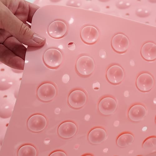 Image of ENKOSI Square Shower Mat - 21 x 21 Inch Non-Slip Mat with Suction Cups and Drain Holes - Anti-Slip Square Bathroom Bathtub Shower Mats for Inside Shower (21x21 Baby Pink)