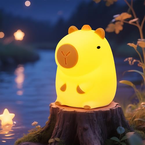 loatme Night Light for Kids, Rechargeable Dimmable Silicone LED Nightlight with 7 Colors, Baby Nursery Night Lamp, Touch Squishy Lamp, Cute Gifts for Girls, Boys, Toddler Room Decor, Capybara