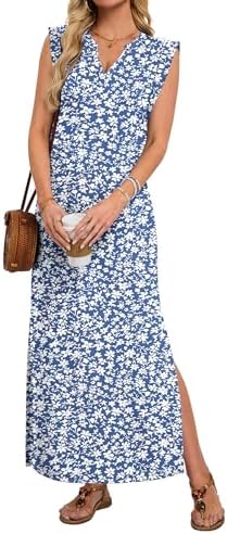 AUSELILY Women's V Neck Maxi Dresses, Straight-Cut Wrinkle-Free, ...