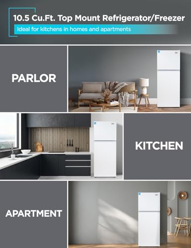 Image of BLACK+DECKER 10.5 Cu. Ft. Top Mount Refrigerator, BR1000XW, White | 2 Door Refrigerator with Top Freezer and Electronic Temperature Control, Frost Free, R600a Refrigerant, Energy Star