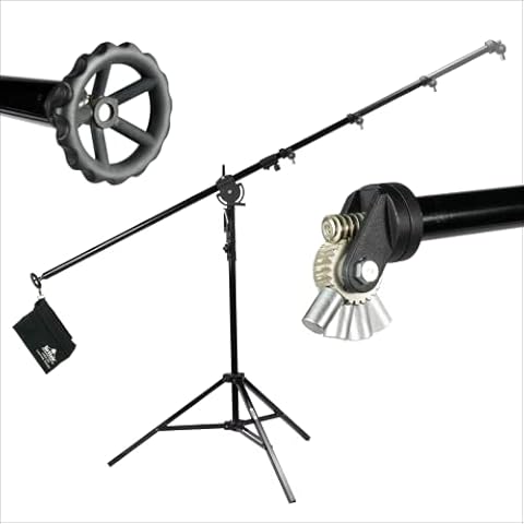 BRITEK Heavy Duty Mega Boom Light Stand Geared Telescopic Section - 8ft/243cm Boom, 7ft/213cm Light Stand - Knob for Angle Adjustment, Counterweight Bag Included - for Studio, Photography, Video Cover