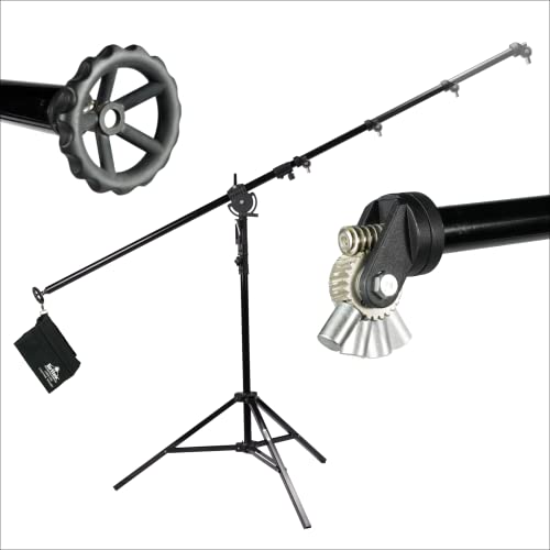 BRITEK Heavy Duty Mega Boom Light Stand Geared Telescopic Section - 8ft/243cm Boom, 7ft/213cm Light Stand - Knob for Angle Adjustment, Counterweight Bag Included - for Studio, Photography, Video