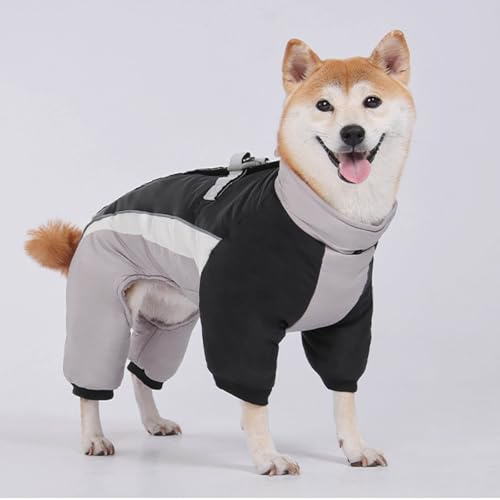 Hunde Wintermantel Winter-Schneeanzug mit Geschirr, Warmer Fleece-Hunde-Schneeanzug mit Integriertem Geschirr, wasserdicht, Winddicht, Welpenpuffer mit 4 Beinen, Rollkragen, kaltes Wetter