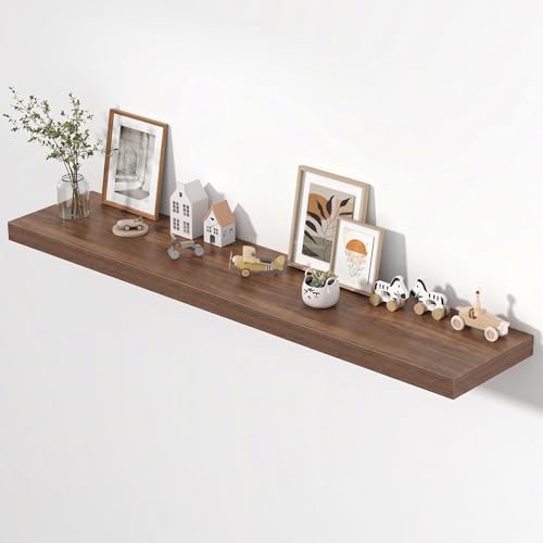Image of Dreamland 72 inch Floating Shelves for Wall,12 inch Deep Thicker Floating Shelves,Wall-Mounted Shelves for Bedroom,Living Room,Kitchen,Bathroom,Walnut - Set of 1