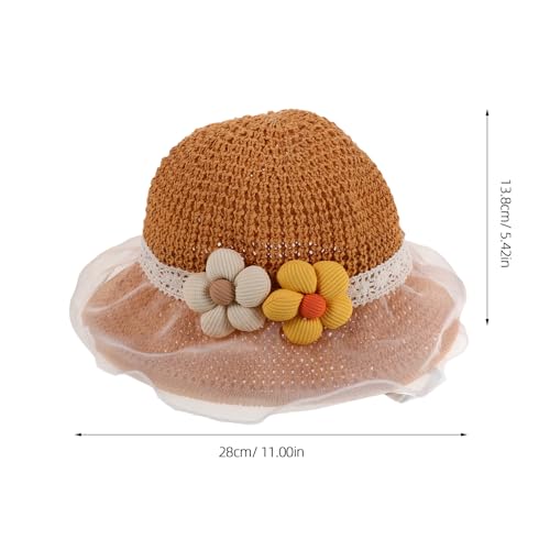 LOGOFUN 2pcs Baby Girl Summer Straw Sun Hat Wide Brim Beach Cap with Lace Flower for Outdoor Travel and Vacation Multicolored3