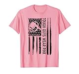 Tough Guys Wear Pink Breast Cancer Football American Flag T-Shirt