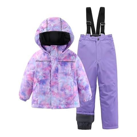 M2C Girls 2-Piece Snowsuit Thicken Patterned Ski Jackets and Pants Lilac Nebula 8-9 Cover
