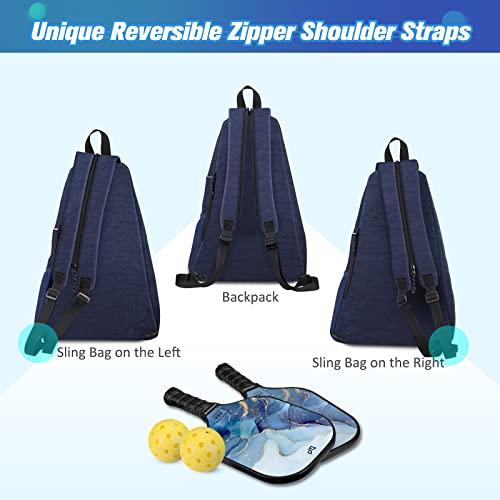 Gigapower Pickleball Bag | Men's And Women's Pickleball Backpack | Adjustable Sling Bag | Reversible Crossbody Sports Backpack With Colorful Light Reflective, Navy #TOP3