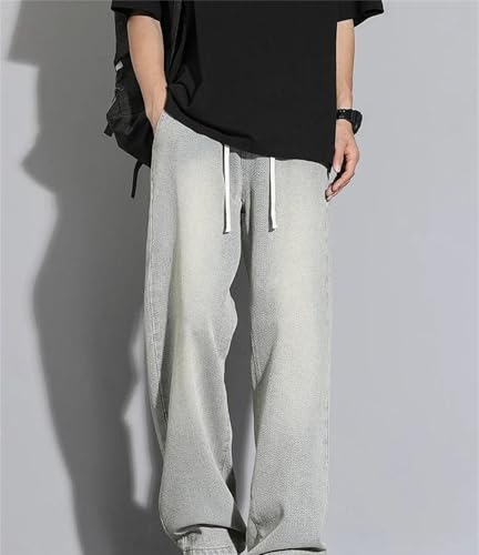 Mens Jeans Casual Long Classic Straight Denim Wide-Leg Pants Solid Colors Comfortable Trousers3