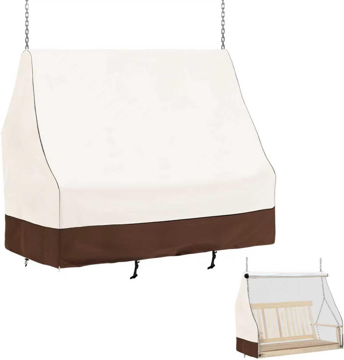 Outdoor Swing Covers Waterproof,56.5Inch - Porch Swing Cover,Heavy Duty 600D Oxford,All-Weather Hanging Patio Swing Cover,Fits Most Outdoor Patio Swings (No Disassembly Needed.Beige)