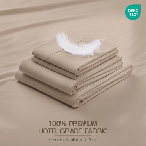 Image of 8-Pack Hotel King Size Sheet Set, Soft Brushed Microfiber Hotel Sheets, Hotel Quality Bedding, Deep Pocket, Shrink & Fade Resistant, Easy Care, Beige
