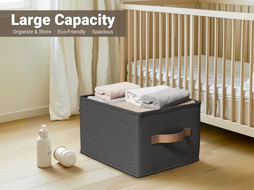 Image of LayerSpace 3 Pack Fabric Storage Bins for Shelves | 11.5x8.75x6.5in Storage Baskets | Fabric Closet Organizers and Storage Bins with Handles Home Organization| Linen Clothes Bins | Black