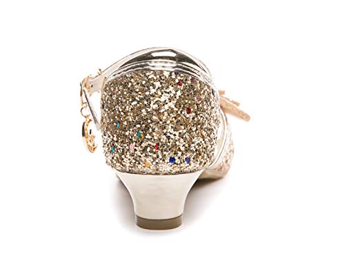 Little Girl's Sparkle Party Wedding Sandals Bow Strap Low Heels Princess Dress Shoes3