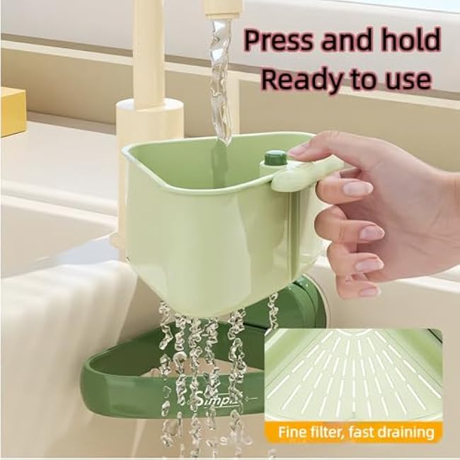 Corner Sink Strainer, Suction Cup Sink Corner Rack, Food Waste Catcher for Sink, Automatic Dumping Triangle Sinks Basket Shelf with Suction Cup, Sucker Corner Hanging, for Kitchen (Green)