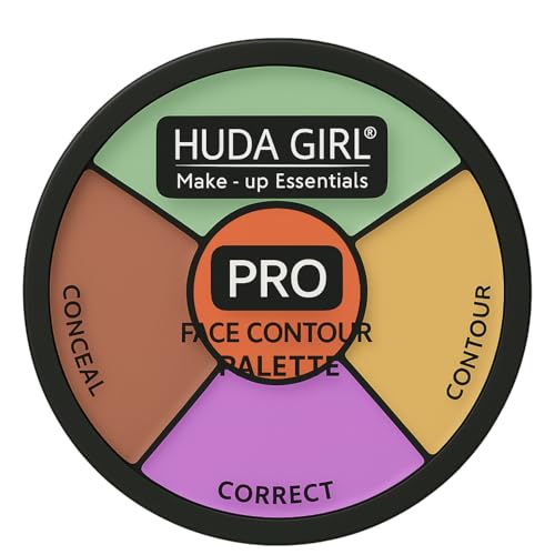 HUDA GIRL 3in1 Colour Corrector for Dark Circles, Pro Concealer for Women – Long Lasting, Waterproof, Pigmented, Full Coverage Concealer with Orange Corrector, Bronzer & Contour Palette Shades,