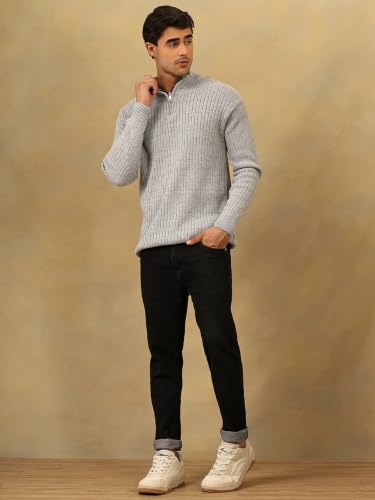 Image of Kvetoo Men High Neck Zipper Full Sleeve Woolen Winter Sweater