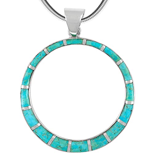 Turquoise Network Gemstone Pendant Necklace in 925 Sterling Silver Genuine Gemstones & Gemstones (24