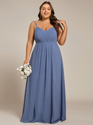 Image of Ever-Pretty Women's Pleated Backless Applique V Neck A Line Chiffon Sleeveless Plus Size Bridesmaid Dresses 01692-DA
