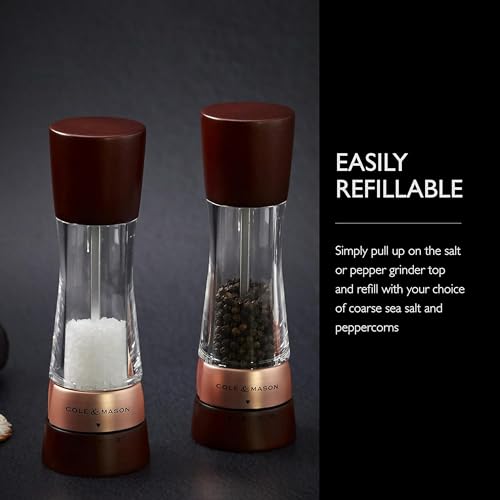 Image of Cole & Mason Derwent Salt & Pepper Mill Gift Set - Salt & Pepper Shaker & Grinder with Adjustable Coarseness - Gourmet Precision Mill Set - Stainless Steel & Acrylic Grinders - Rose Gold